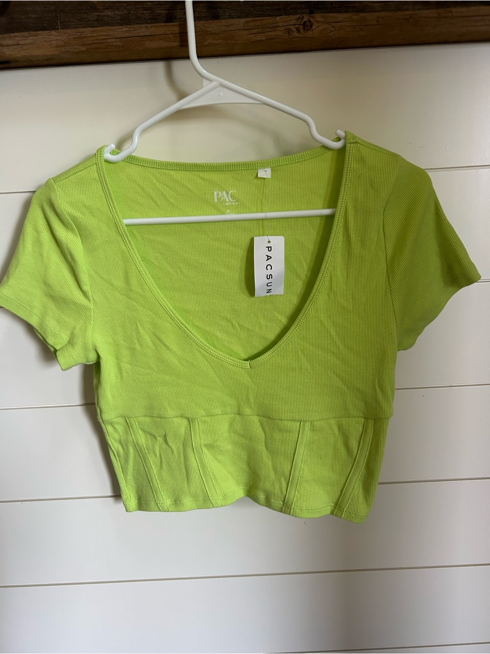 PacSun Bright Lime Ribbed V-Neck Cropped Tee